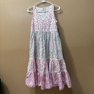 LoveShackFancy Camille Sleeveless Tiered Midi Floral Ruffle Dress Size XXS